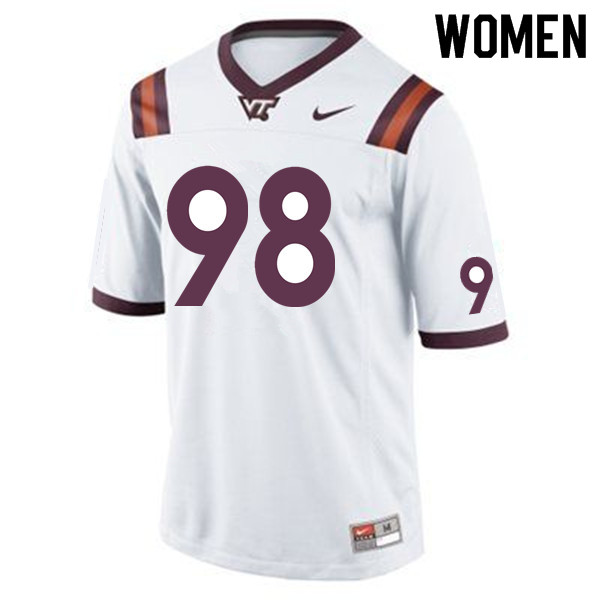 Women #98 Caleb Quick Virginia Tech Hokies College Football Jerseys Sale-White - Click Image to Close